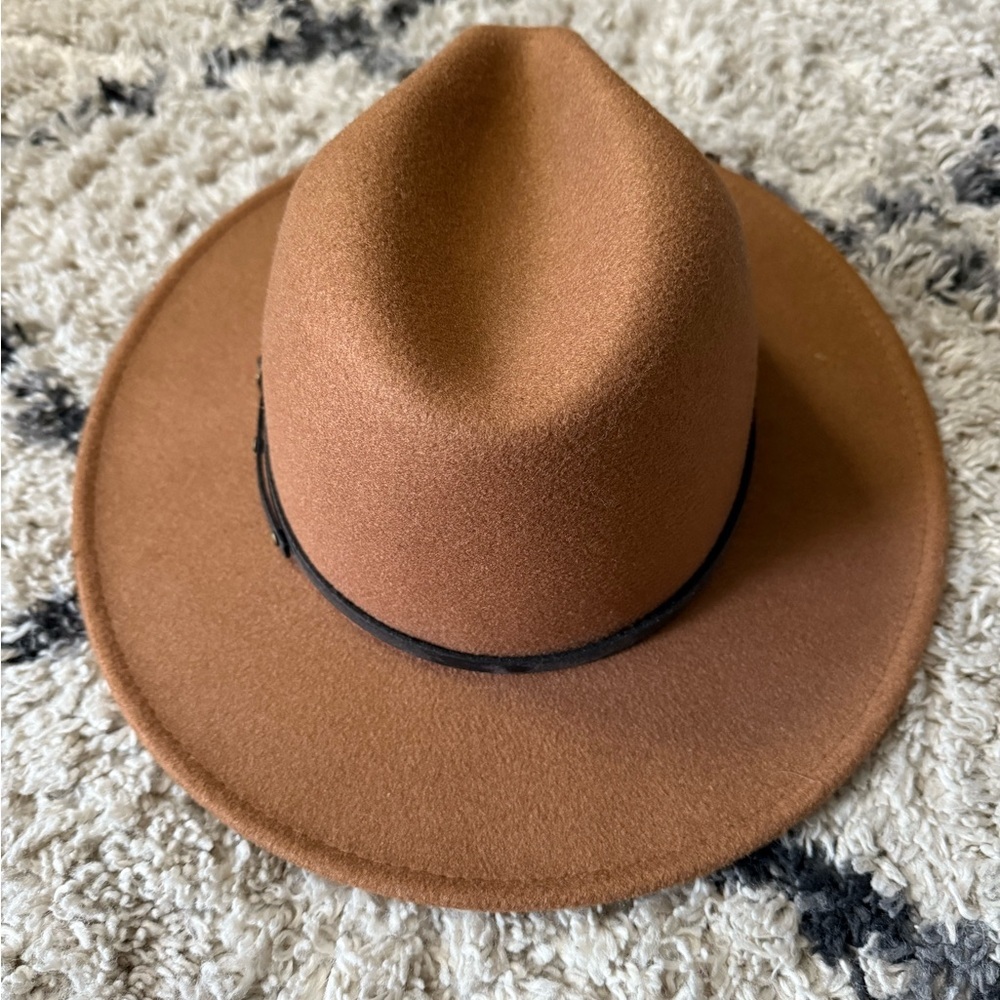 Brown Wide Brim Fedora Hat - Picture 6 of 7